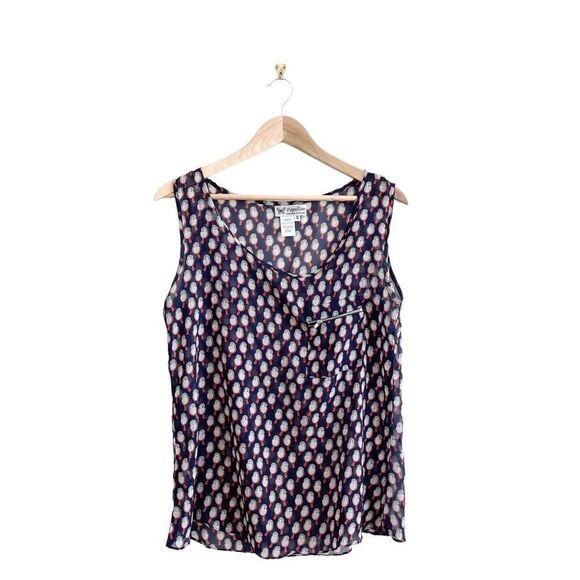Papillon Blouse Blue w/Gray Birds Tank Top Shirt Women's S Chest Pocket Zippered - Picture 1 of 7